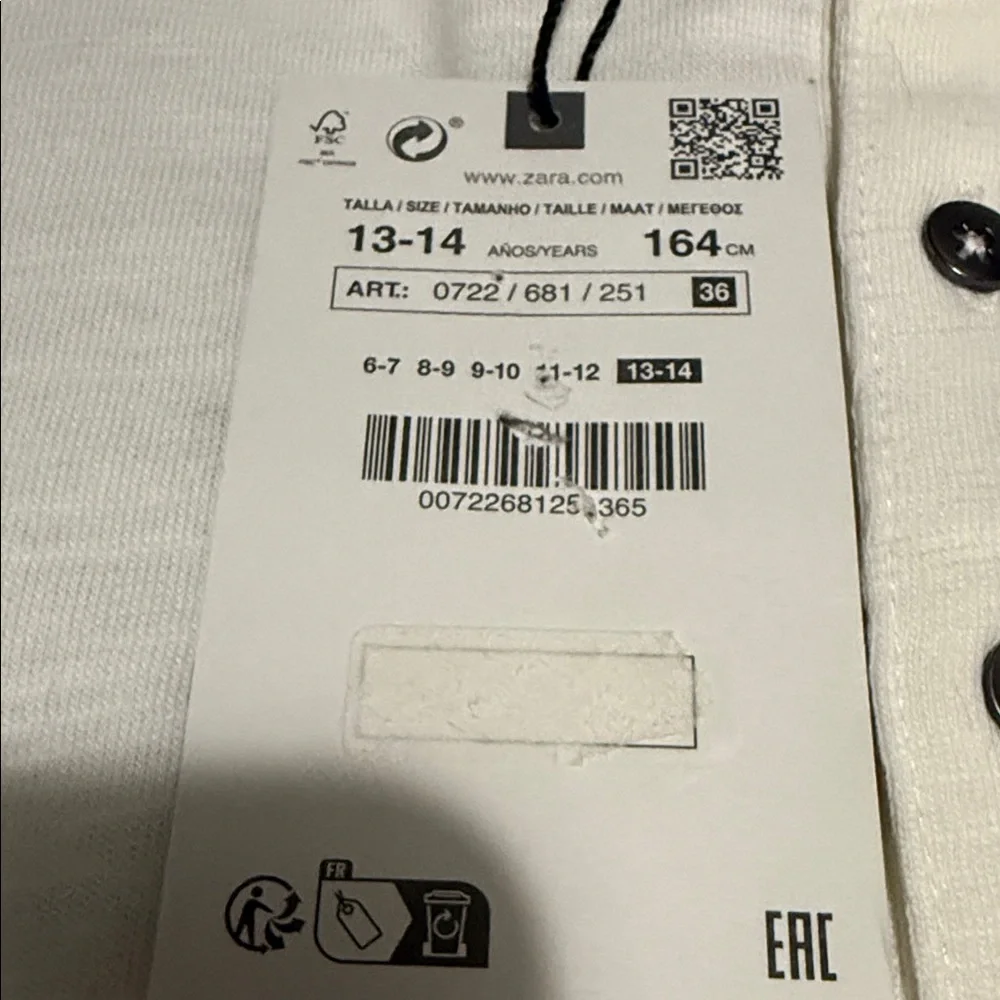 ZARA Boys Off-White Henley T-Shirt (NWT) |Size 13–14 Years (164 cm) - Picture 6 of 9